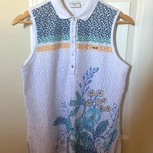 Authentic U.S Polo Assn. White Collar With Mesh Flower Detailing Tank Top